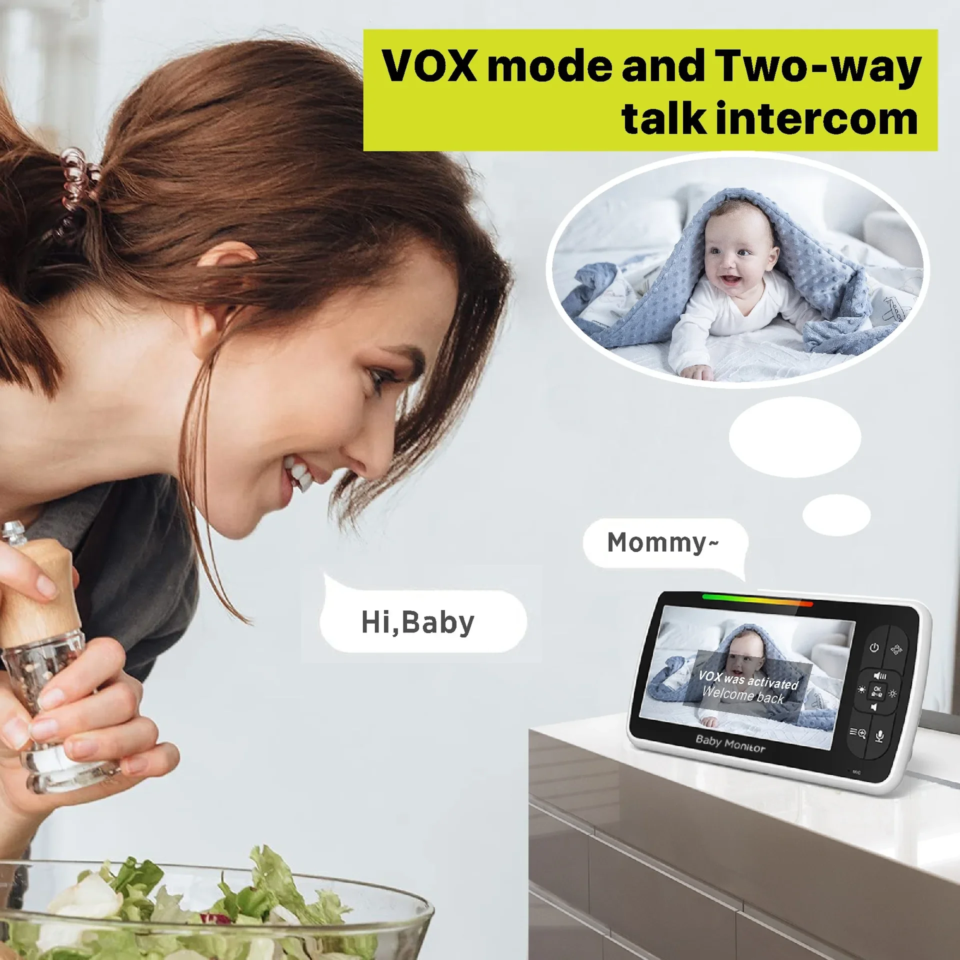 5.0 Inch Video Baby Monitor Wi - Audio Music Kids 评论和价格