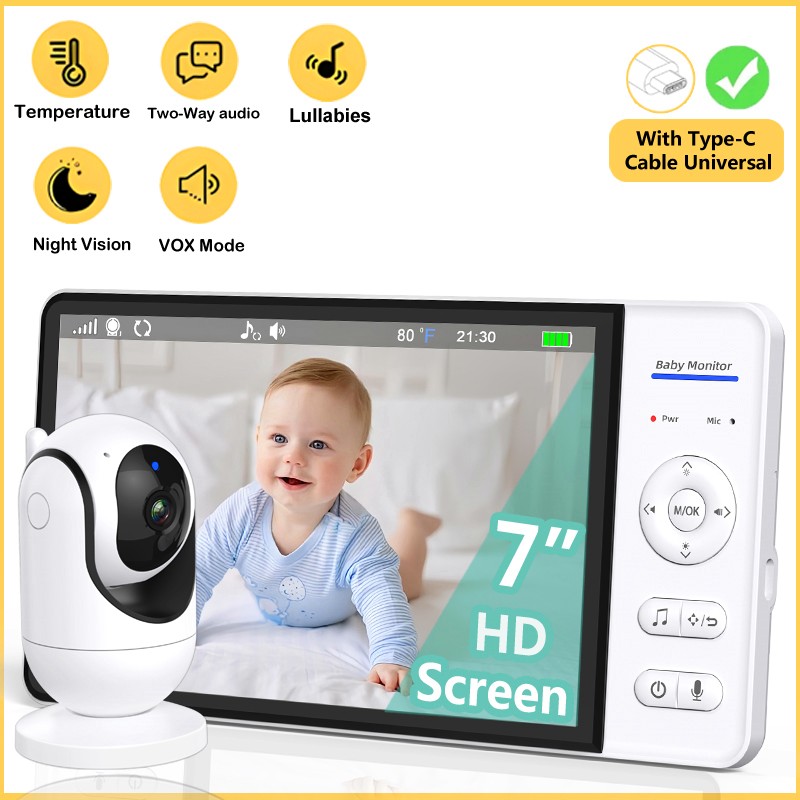 No WiFi 7 Inch Baby Monitor 2- - Audio Music Kids 评论和价格