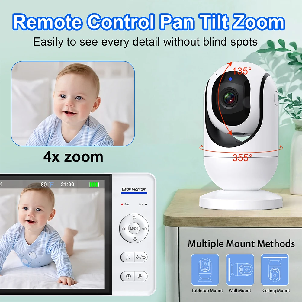 No WiFi 7 Inch Baby Monitor 2- - Audio Music Kids 评论和价格