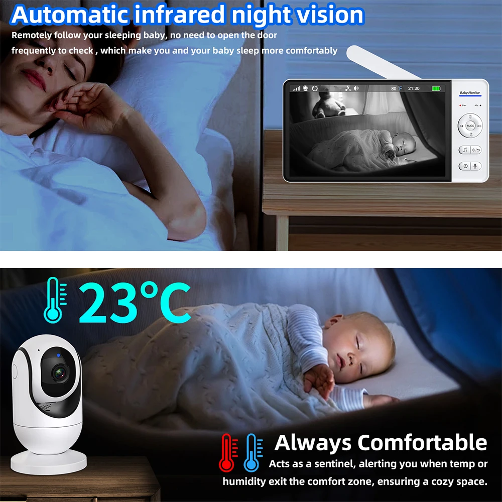 No WiFi 7 Inch Baby Monitor 2- - Audio Music Kids 评论和价格